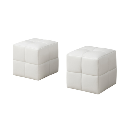 Monarch Specialties Ottoman, Pouf, Footrest, Foot Stool, Set Of 2, Juvenile, Pu Leather Look, White, Transitional I 8161